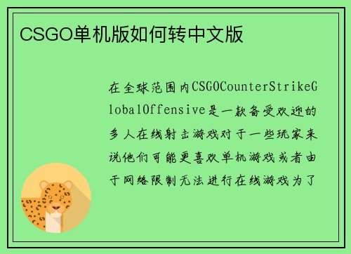 CSGO单机版如何转中文版